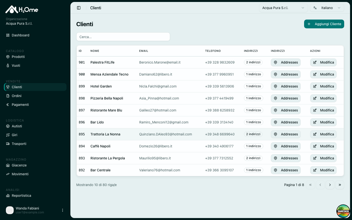 Gestione clienti — anagrafica con ricerca e filtri