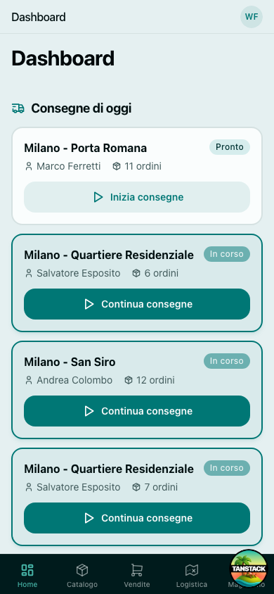 h2ome su smartphone — vista consegne per autisti