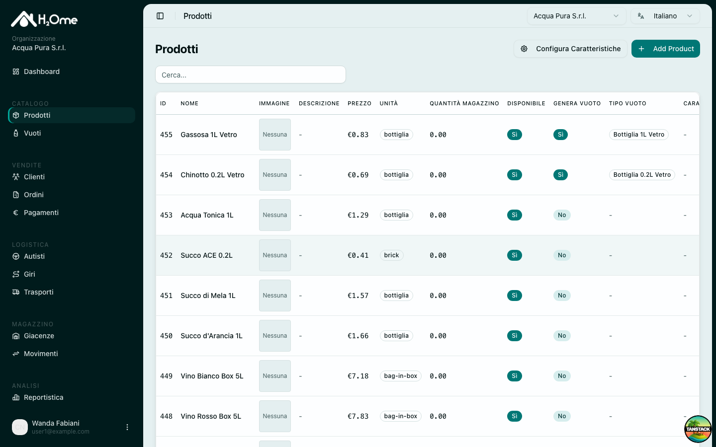 Catalogo prodotti con gestione vuoti